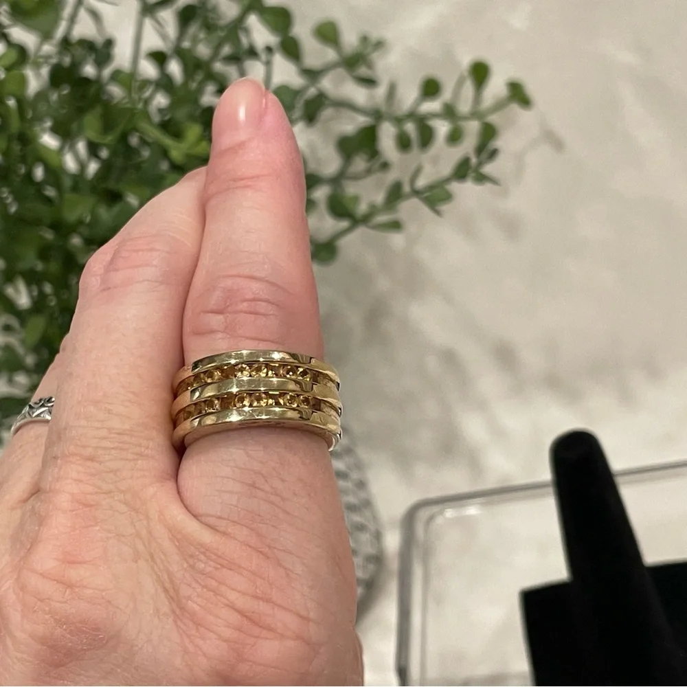 Vintage Galaxy Ring Round & Square Champagne CZ Citrine Yellow Sapphire | RARE